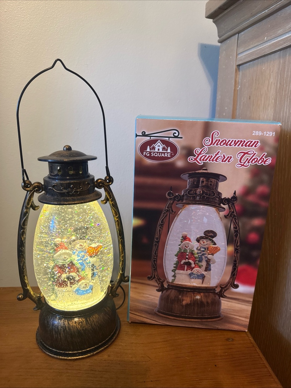 Snowman Musicsl Lantern Globe - Antique Bronze Finish, Yellow Light